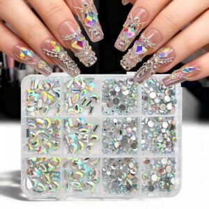 high quality diy nail jewelry kit 3d abs pearl beads plain flat back pearls half pearls box rhinestone glass material (复制)