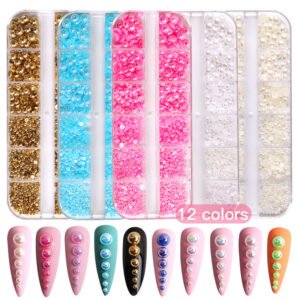 Home 12 grid 3d flat back pearl nail charms salon decorations for nail art made of plastic